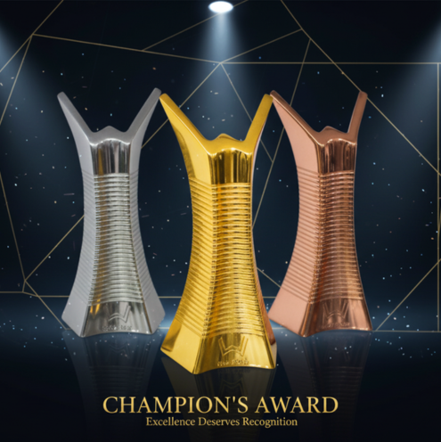 Vanguard Awards Modern Victory Trophy Set (Gold, Silver, Bronze) | Set of 3 Awards for 1st, 2nd, 3rd Place | Ribbed Futuristic Design for Corporate, Sports & Academic Events