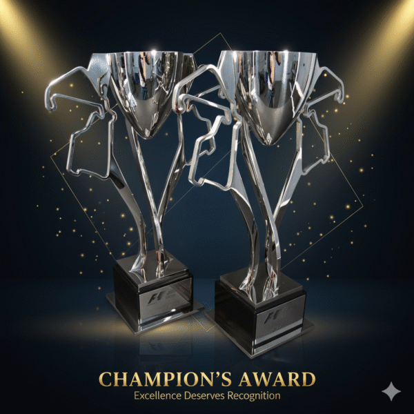 Velocity Awards F1 Inspired Championship Trophy | Large Modern Silver Cup for Motorsport & Corporate Events | Dynamic Racing Design for Winners | Customizable Engraving Plate