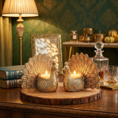 Royal Peacock Candle Holder Combo Set