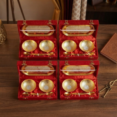 Royal Gold Hammered Bowl & Tray Gift Set